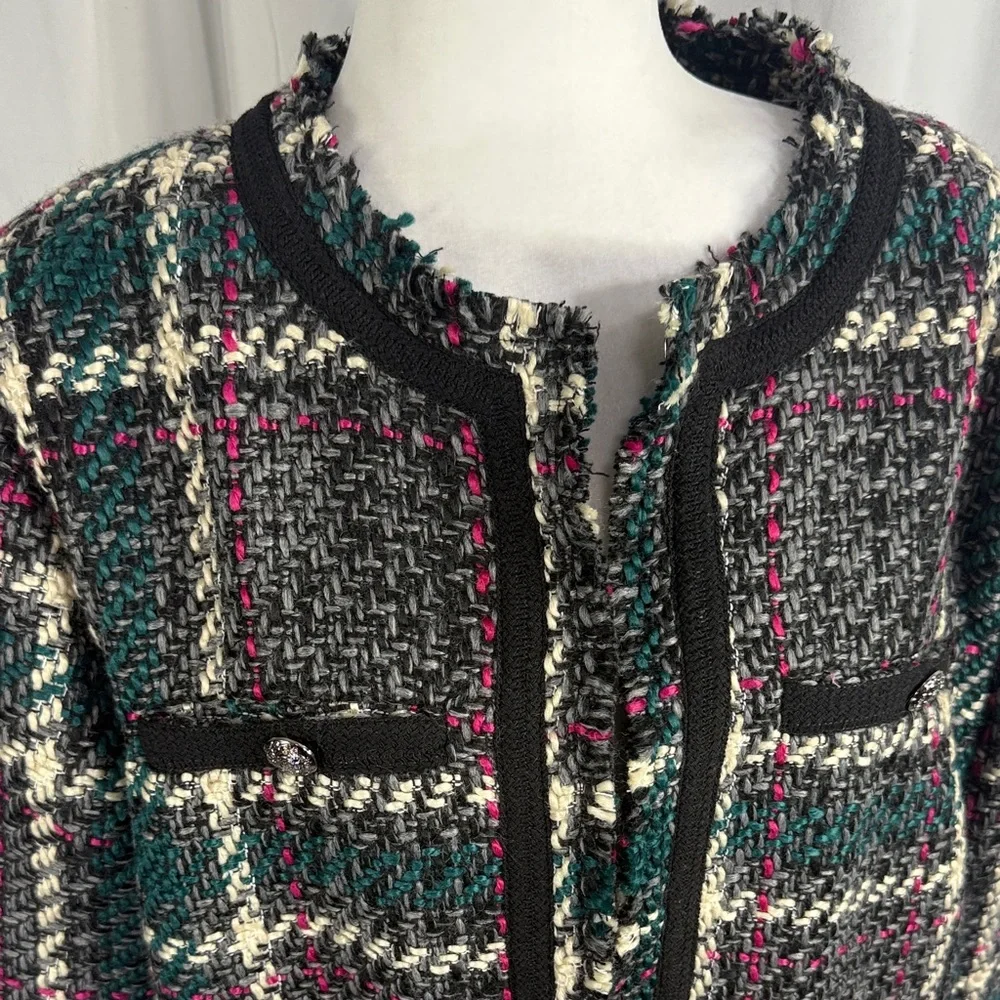 ANTHROPOLOGIE PLAID TWEED BLAZER JACKET L - Picture 4 of 11